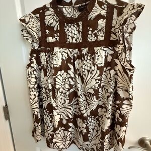 Lane Bryant Brown and Cream Floral Blouse
